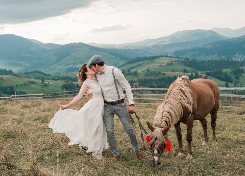 Couple kissing in the Tennessee mountains